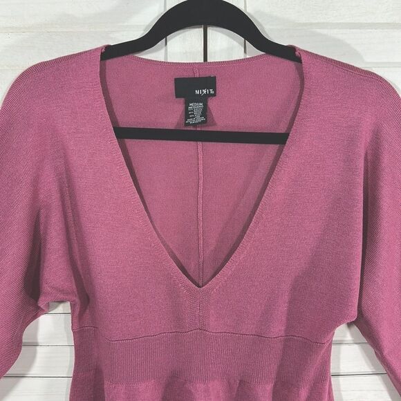 MIXIT Sweater Medium Pink Wool Blend Plunge Neckline - Picture 3 of 13
